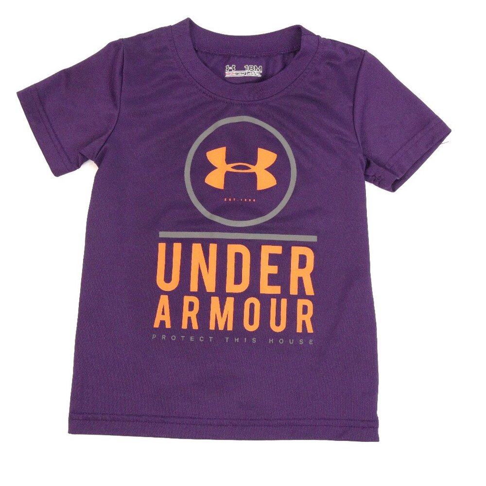 Under Armour Heat Gear Toddler Boys T-Shirt Size 18M Purple “Protect This House"